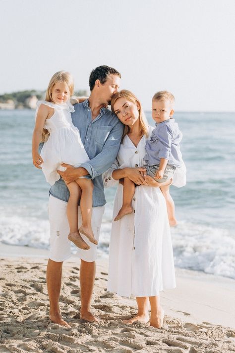 Family Photoshoot Seaside, Bali Family Photography, Editorial Family Beach Photoshoot, Family Photoshoot By The Sea, Blues And Neutrals Family Photos, Family Of Four Beach Photos, Nautical Family Photos, Beach Family Photos Fall, Lake Beach Family Photos