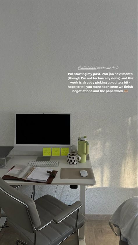 SO CLOSE TO THE FINISHING LINE T-2 MONTHS!!  pls ignore tags // phd student aesthetic, business student aesthetic, phdlife, phd motivation, phd tips, doctorate degree, business major aesthetic, MBA aesthetic, economics student aesthetic, standing desk setup, iMac desk setup, dream home office, working from home aesthetic, uni life, home office, stanley cup citron, stanley cup aesthetic Phd Student Desk Setup, Doctorate Degree Aesthetic, Dissertation Aesthetic, Economics Student Aesthetic, Business Major Aesthetic, Business Student Aesthetic, Phd Student Aesthetic, Phd Aesthetic, Imac Desk