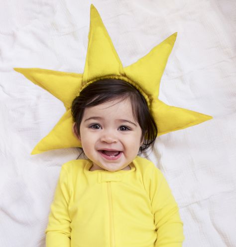 Recreate this easy DIY baby sunshine costume by starting with super soft Primary basics. Shop solid color basics for kids & baby all under $25! Sunshine Costume, Sun Costume, Sun And Moon Costume, Diy Baby Costumes, Sew Halloween Costume, Rainbow Costumes, Moon Costume, Star Costume, Sunshine Birthday