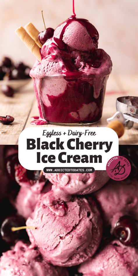 Black Cherry Ice Cream - Addicted to Dates Black Cherry Ice Cream Recipe, Black Cherry Ice Cream, Cherry Ice Cream Recipe, Lactose Free Ice Cream, Caramel Dessert Recipes, Season Recipes, Clean Sweets, Vegan Chocolate Recipes, Cherry Ice Cream