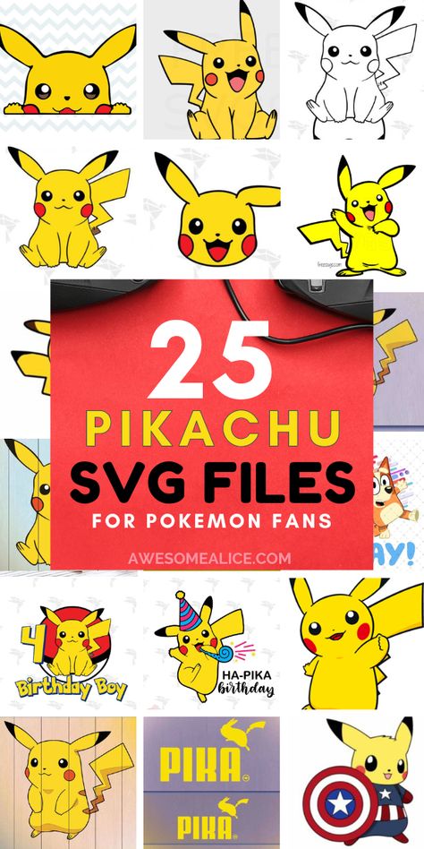 Get ready to electrify your projects with our roundup of 25 Pikachu SVG files! From charming illustrations to minimalist designs, these files offer endless creative possibilities for Pokémon fans. Spark your creativity and add a touch of Pikachu magic to your next project! Pokemon Cricut Projects Free, Pikachu Face Printable Free, Diy Pikachu Birthday Decorations, Pikachu Cricut, Pikachu Printable, Svg Pokemon, Pokemon Svg Free, Pikachu Svg, Pokemon Svg Free Cricut