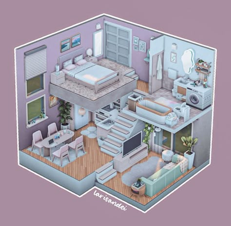 The Sims 4 Bedroom Ideas, Sims 4 House Plans Layout, Sims 4 Small House, Sims 4 Loft, The Sims 4 Builds, Sims 4 Houses Layout, Loft House Design, Sims Freeplay Houses, Sims 4 Bedroom