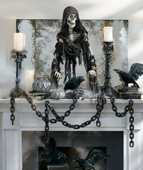 This Brand Just Dropped the Most Killer Halloween Decor of 2019, and No, It's Not Too Early Halloween Mirror, Halloween Fireplace, Dekorasi Halloween, Halloween Kitchen Decor, Halloween Decor Diy, Mantel Decorating, Halloween Mantle, Classy Halloween, Halloween Mantel