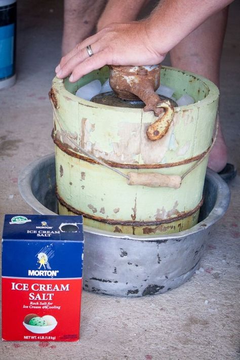 We all got together with Pat and Ray and family to make homemade ice cream. Always made more than one flavor. Usually Vanilla and Peach. Dad made a standard vanilla and Ray liked a gelatin base. Hand Crank Ice Cream Recipe, Homemade Vanilla Ice Cream Recipe, Homemade Ice Cream Recipes Machine, Home Made Ice Cream, Make Homemade Ice Cream, Ice Cream Salt, Ice Cream Recipes Machine, Easy Homemade Ice Cream, Old Fashioned Ice Cream