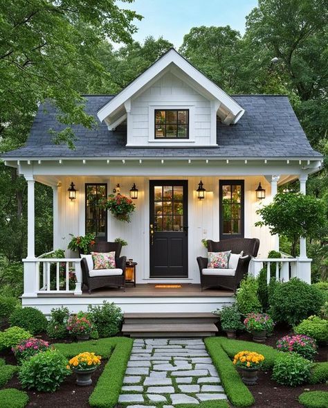 Shabby Chic House Exterior, Chic House Exterior, Shabby Chic House, Tiny Home Ideas, Mother In Law Cottage, Chic House, Tiny House Exterior, Tiny House Luxury, Cozy Cottages