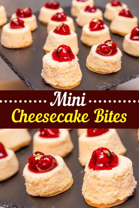 These mini cheesecake bites are rich and creamy. Made with a vanilla wafer crust, cream cheese, and your favorite topping! Cheesecake Tips, Mini Cheesecake Bites, Mini Cheesecakes Easy, Vanilla Wafer Crust, Individual Cheesecakes, Cheesecake Bites Recipe, Vanilla Wafer, Mini Cheesecake Recipes, Strawberry Pie Filling