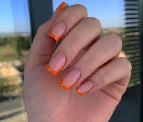 Orange French Nails, Orange Acrylic Nails, Kylie Nails, Natural Nails Manicure, Bright Nail Art, Glitter Nails Acrylic, Nails Today, Basic Nails, Nails For Kids