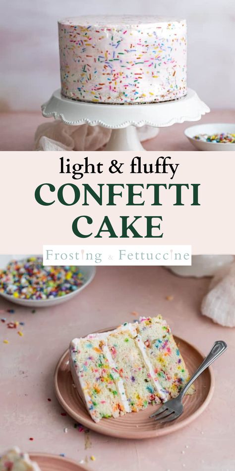 Birthday Cake Flavored Cake, Confetti Cake Ideas, Simple Layered Cake, Simple Cake Flavors, Simple Cakes Recipe, Sprinkle Cake Recipe, Best Cake Frosting For Decorating, How To Make Funfetti Cake, Easy Funfetti Cake