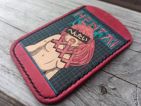 Anime leather wallet. Handmade leather anime wallet Anime Wallet, Thread Wallets, Leather Cardholder, Handmade Wallets, Card Holder Leather, Paint Job, Handmade Leather, Anime Style, Carbon Emissions