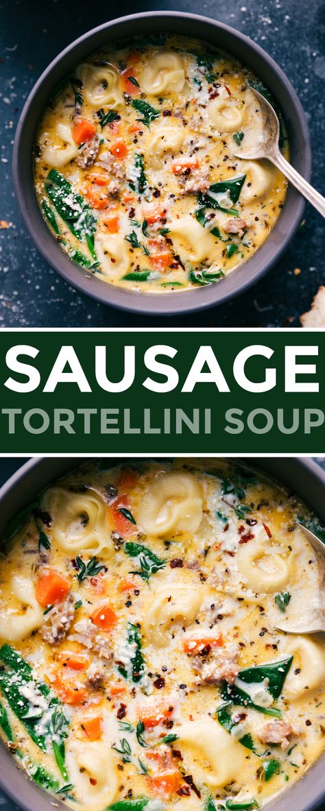 Sausage Tortelinni Soup, Torlinie Soup, Vegan Sausage Tortellini Soup, Tortellini Soup No Tomato, Tuscan Tortellini Pasta Soup, Soup Recipes Sausage Tortellini, Soup Recipes Healthy Tortellini, Tortilla Soup Sausage Spinach, Tortellini Soup With Sausage And Spinach