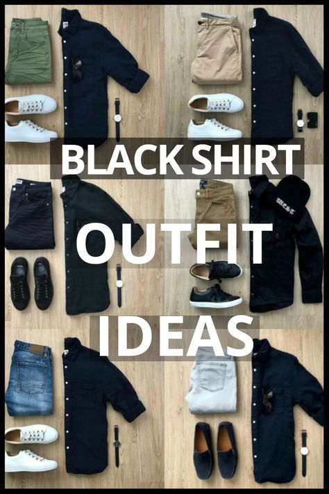 Black Shirt Matching Pant For Men, Formal Black Pants Outfit Men, Mens Black Shirt Outfit, Shirt Pant Combination Men Color Combos, Black Shirt Outfit Men Casual, Shirt Pant Combination Men, Black Shirt Outfit Ideas, Black Shirt With Jeans, Mens Denim Shirt Outfit