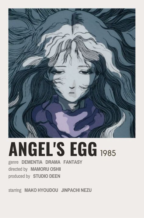 anime △ tenshi no tamago ▼ angel's egg △ minimalist ▼ movie poster △ Angel Eggs Anime, Vindictive Aesthetic, Serial Experiments Lain Manga Panels, Angels Egg Poster, Angel’s Egg Anime, Old Animes To Watch, Old Anime Posters, Angel’s Egg, Angels Egg Anime