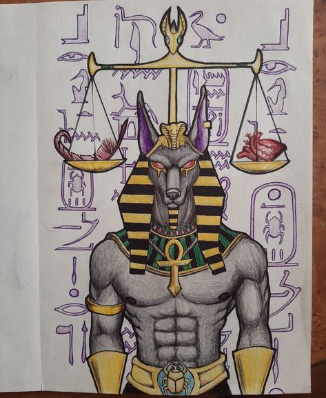 Egyptian Mythology Drawing, Egypt Drawing Ideas, Anubis Drawing Egyptian Art, Egyptian Gods Drawings, Anubis Drawing Sketches, Ancient Egyptian Art Drawing, Egyptian Art Drawing Symbols, Anubis Art Illustration, Egyptian God Drawing