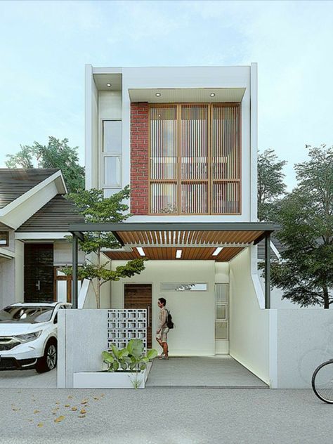 Two Levels Bedroom, Two Level House Exterior, Split House Design, Townhouse Exterior Design, Japandi House Design, Townhouse Layout, Japandi House Exterior, Split Level House Design, House Design Concept