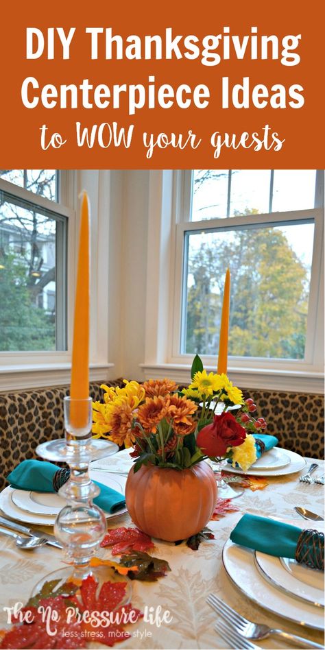 Add gorgeous decor to your table for Thanksgiving with these lovely fall centerpieces and table settings that will impress your guests! These easy tablescape ideas will show you how to DIY your own pumpkin vase and more. via @nopressurelife  #falltable #falltabledecorations #thanksgiving #pumpkinvase #falldecor via @nopressurelife Easy Tablescape, Thanksgiving Centerpiece Ideas, Home Decor Ideas Diy Crafts, Diy Thanksgiving Centerpieces, Thanksgiving Centerpieces Diy, Easy Diy Thanksgiving, Crafts Easy Diy, Christmas Holiday Crafts, Quick Organization