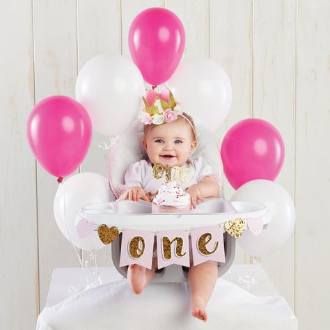 Gold Glitter 1st Birthday Décor Kit | Kate Aspen Happy Birthday Little One, 1st Birthday Decoration, Pink Banner, Birthday Highchair, Birthday Yard Signs, Hat Cake, Fiesta Tropical, Happy Birthday Girls, 1st Birthday Decorations