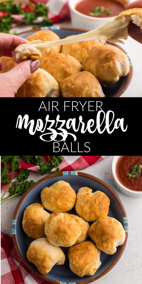 Air Fried Mozzarella Balls, Tik Tok Air Fryer Recipes, Air Fryer Pizza Balls, Air Fryer Cheese Balls, Air Fryer Mozzarella Balls, Air Fryer Appetizers For Party, Mozzarella Balls Appetizers, Quick Air Fryer Snacks, Air Fryer Snack Recipes