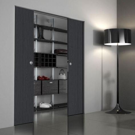 Double Frameless Pocket Doors Door Jamb, Clean Living, Pocket Doors, Minimal Design, Tall Cabinet Storage, Locker Storage, Doors, Room Design, Wall