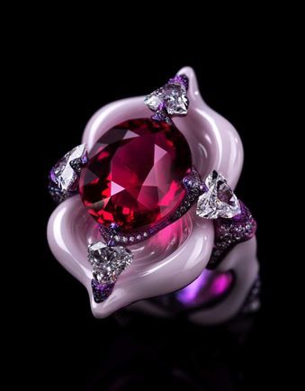 Wallace Chan Spinel in unbreakable porcelain he developed. As with many of his innovations and creations, the inspiration for his unbreakable porcelain came from his childhood Wallace Chan, Jewelry Magazine, Chinese Jewelry, Artistic Jewelry, Pandora Jewelry, High Jewelry, Pink Sapphire, Color Purple, Personalized Jewelry