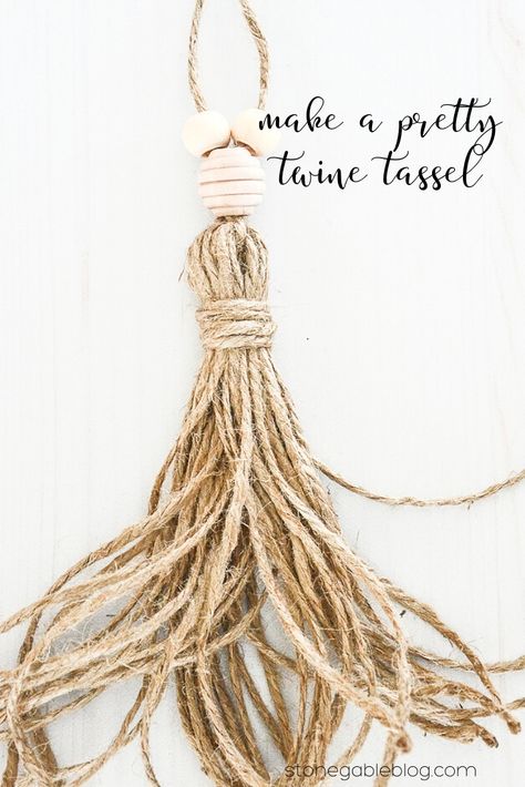 This pretty and textural twine tassel is easy to make and can be used in your decor in lots of ways! How To Make A Beaded Tassel, Making Tassels Tutorials, Twine Tassel Diy, Twine Bows Diy, How To Make A Tassel With Twine, How To Make Tassels Tutorials, How To Make A Tassel, Twine Garland, Tassel Diy