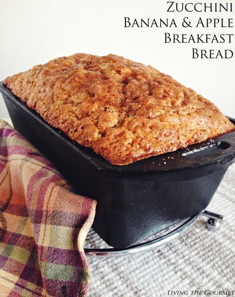 This moist, decadent breakfast cake is filled with zucchini and fruit, sprinkled with brown sugar and cinnamon, then baked to perfection to create a sweet sugar crust. For an extra special morning treat, grill this with a pat of butter and serve with a drizzle of maple syrup! I always like to have breakfast. It...Read More » Apple Breakfast Bread, Banana Zucchini Bread Recipe, Bread Machine Banana Bread, Banana Zucchini Bread, Apple Banana Bread, Carrots And Zucchini, Decadent Breakfast, Banana Zucchini, Banana Bread Cake