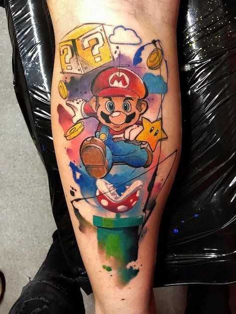 Video Game Tattoo Ideas, Game Tattoo Ideas, Super Mario Tattoo, Nintendo Tattoo, Game Tattoo, Video Game Tattoos, Mario Tattoo, Gamer Tattoos, Video Game Tattoo