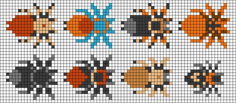 Minecraft Embroidery Designs, Bigfoot Perler Beads, Spider Cross Stitch Pattern, Pixel Art Insect, Insect Perler Bead Patterns, Bead Curtain Pattern, Perler Bead Bugs, Spider Perler Beads, Bug Alpha Pattern