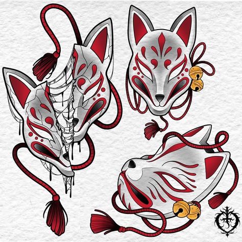 Cat Mask Tattoo, Japanese Cat Mask, Japanese Fox Mask, Kunst Tattoos, Kitsune Mask, Mask Drawing, Japanese Mask, Japanese Drawings, Japanese Tattoos