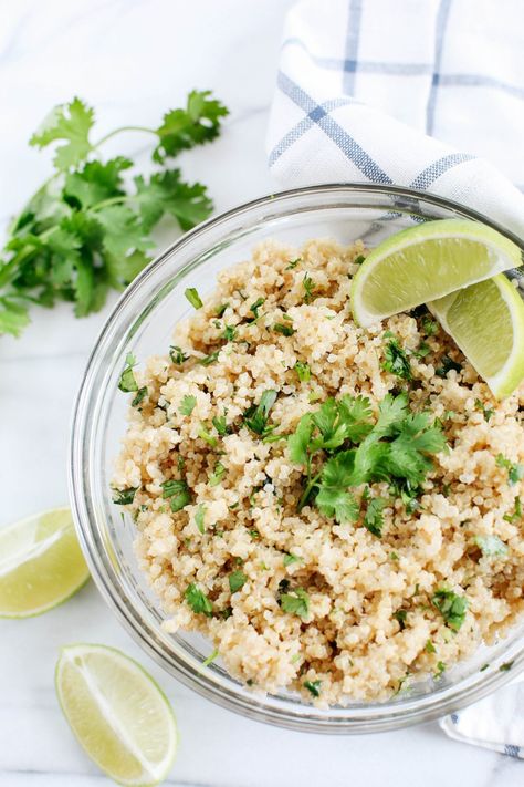 Coconut Lime Cilantro Quinoa - Eat Yourself Skinny Cilantro Quinoa, Hawaiian Chicken Kabobs, Chickpea Recipe, Coconut Quinoa, Healthy Sides, Coconut Lime, Quinoa Recipes, Healthy Side Dishes, Roasted Sweet Potatoes