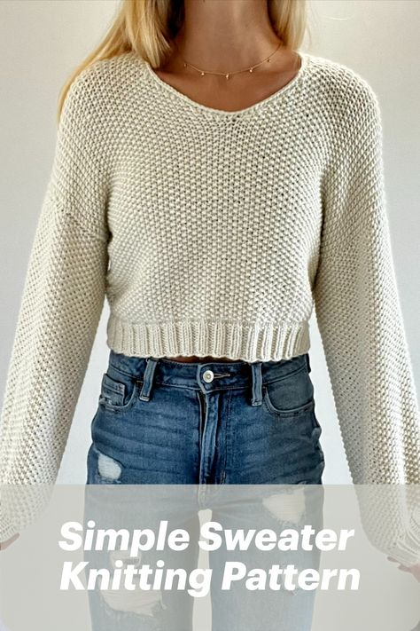 simple sweater knitting pattern free Simple Sweater Knitting Pattern, Cropped Sweater Knitting Pattern, Basic Sweater Pattern, Simple Sweater Pattern, Sweater Free Knitting Pattern, Crochet Pullover Pattern, Easy Sweater Knitting Patterns, Free Knitting Patterns For Women, Modern Knitting Patterns