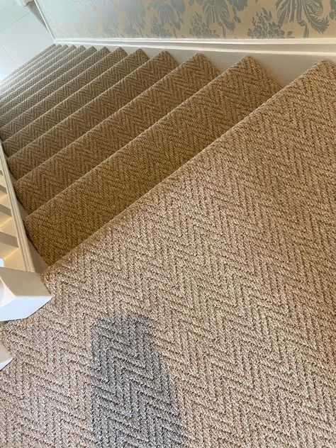 Herringbone Carpet Bedroom, Berber Carpet On Stairs, Berber Stair Runner, Herringbone Carpet Runner Stairs, Hessian Stair Carpet, Herringbone Stair Carpet Uk, Polypropylene Carpet, Basement Bar, Carpet Stairs