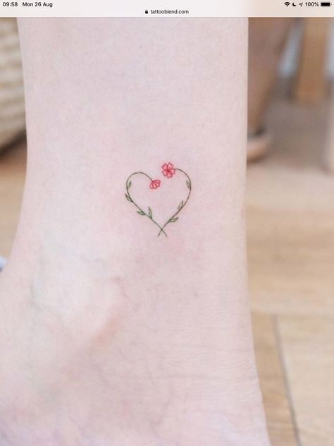 Heart With Tulip Tattoo, Tulip Heart Tattoo, Delicate Tatoos, Flower Heart Tattoo, Heart Flower Tattoo, Mother Tattoos For Children, Simple Rose Tattoo, Bow Tattoo Designs, Tiny Heart Tattoos