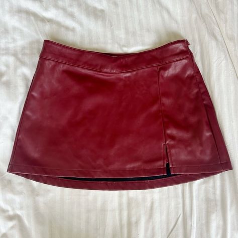 Dark Red leather mini skirt 
faux leather mini skirt with built in shorts Red Leather Shorts, Red Leather Mini Skirt, Red Denim Skirt, Dark Cherry Red, Mini Leather Skirt, Red Leather Skirt, Red Mini Skirt, Tate Mcrae, Faux Leather Mini Skirt