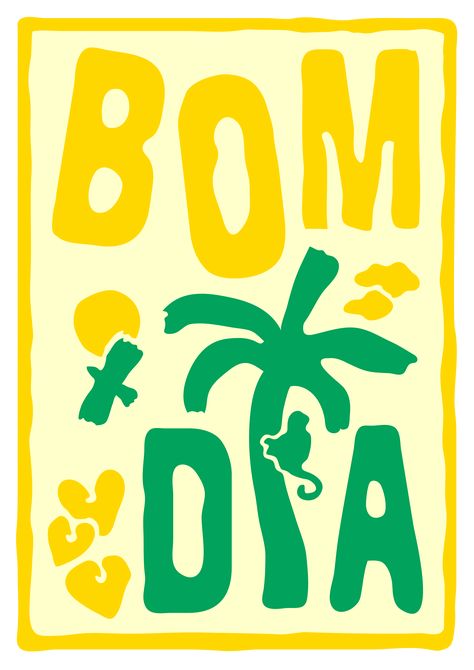 Bom dia means hello, good day and good morning in Portuguese. This retro art is inspired by the sunny vibes of Brazil and it's happy lifestyle. Let it brighten up your day! Brasil Aesthetic Art, Brazil Decorations, Brazil Decor, Brazil Illustration, Brazil Design, Brazil Vibes, Brazil Wallpaper, Development Illustration, Preppy Quotes