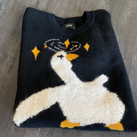 Duck sweater Knitted Duck, Duck Sweater, Knit Duck, Sweater Aesthetic, Sweater Shop, Cider, Mist, Mens Outfits, Brand New