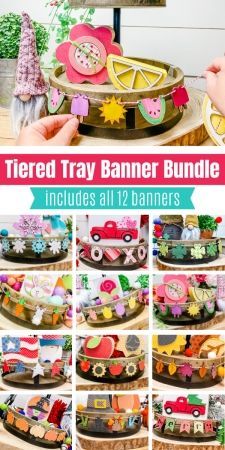 Tiered Tray Banners and crafts for all holidays and season. Lots of cute DIY crafts that are the perfect size for your tiered tray. Tiered Tray Crafts, Tiered Tray Mini Books Diy, Bee Tiered Tray Decor Diy, Cute Diy Crafts, Chalk Couture Tiered Tray, Chicken Tiered Tray Decor, Mini Signs For Tiered Trays, Thanksgiving Wood Crafts, Wooden Crafts Diy