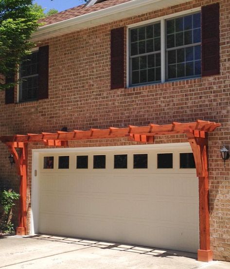 Garage Pergola Plans, Garage Arbor, Redwood Furniture, Window Pergolas, Garage Trellis, Pergola Shade Cover, Wood Arbor, Garage Pergola, Arbor Ideas