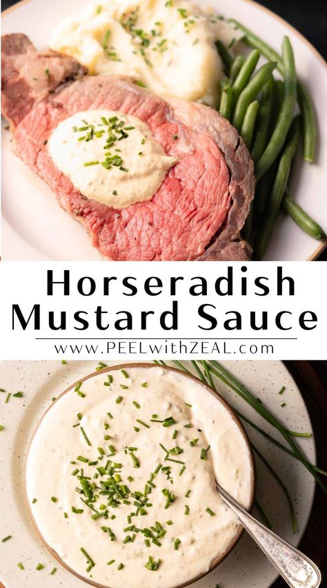 Horseradish Mustard Sauce Make this Dijon horseradish sauce with sour cream, and fresh chives in 5 minutes. It's an easy 5-ingredient sauce that you can serve with prime ribs, beef tenderloin, and burgers! Easy Creamy Horseradish Sauce For Prime Rib, Best Creamy Horseradish Sauce, Diy Horseradish Sauce, Garlic Herb Beef Tenderloin Roast With Creamy Horseradish Sauce, Fresh Horseradish Sauce, Horseradish Sauce For Beef, Horseradish Cream Sauce For Tenderloin, Mustard Horseradish Sauce, Homemade Horseradish Sauce For Prime Rib