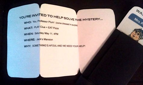 DAY 14: Clue Party Invites! | fumbleweeds Board Game Birthday Party, Board Game Birthday, Clue Game, Birthday Party Invitations Diy, Clue Board, Clue Board Game, Clue Party, Clue Games, Mystery Party