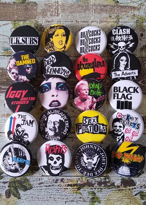 70s Punk Rock 20- 1.25\" button Pin set, 70s Gothic  Punk Rock buttons, button, pin, badge, Magnet Punk Accessories 70s, Punk Rock Accessories, 70s Punk Outfits, Punk Fashion 70s, 70s Punk Fashion, 70s Punk Aesthetic, Punk Buttons, 80s Punk Fashion, 1980s Punk