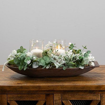 Galvanized Centerpiece, Floral Candle Centerpieces, Dining Table Decor Centerpiece, Lambs Ears, Utah House, Wooden Centerpieces, Kitchen Table Centerpiece, Dining Room Centerpiece, Arizona House