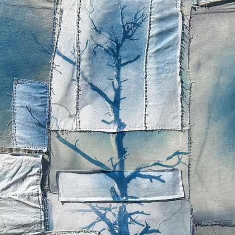 Colton Rothwell on Instagram: "“Interpreting Wisdom” 2023, cyanotype thread, fabric. The biggest patchwork I’ve made to date!" Cyanotype On Fabric, Fabric Cyanotype, Fabric Manipulations, Art Final, Alternative Photography, August 8, Photography Projects, Sacred Geometry, Train Station