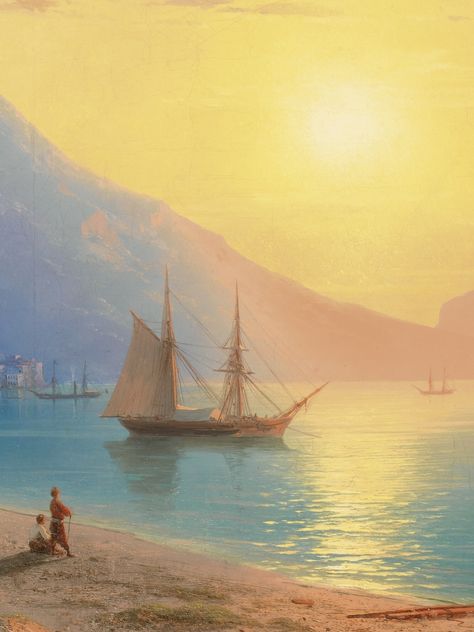 Ivan Aivazovsky, Sunset over the Bay of Yalta (detail) Ian Aivazovsky, Ivan Ivazofski Painting, Ivan Aizavosky, Ivan Aivazovsky, Marine Artist, John William Waterhouse, Coloring Ideas, Woodland Fairy, Ocean Painting