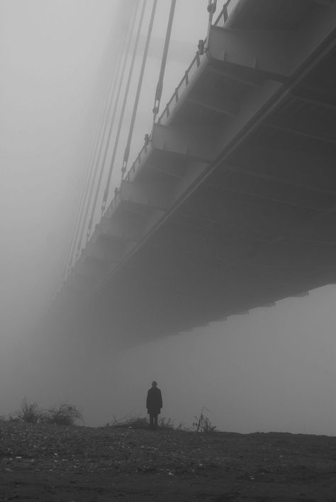 Bridge in the fog by Łukasz Breitenbach #city #photography Fog Photography, Foggy Day, The Fog, Dark Places, City Photography, Dark Photography, Dark Fantasy Art, Black Aesthetic, White Photography