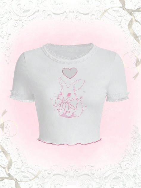 Sweetness Cartoon Graphic Frill Trim Tee Sanrio Clothes, White Cami Tops, Png Clothes, Kawaii Cartoon, White Cami, Baby Tees, Stage Outfits, White Casual, Cami Tops