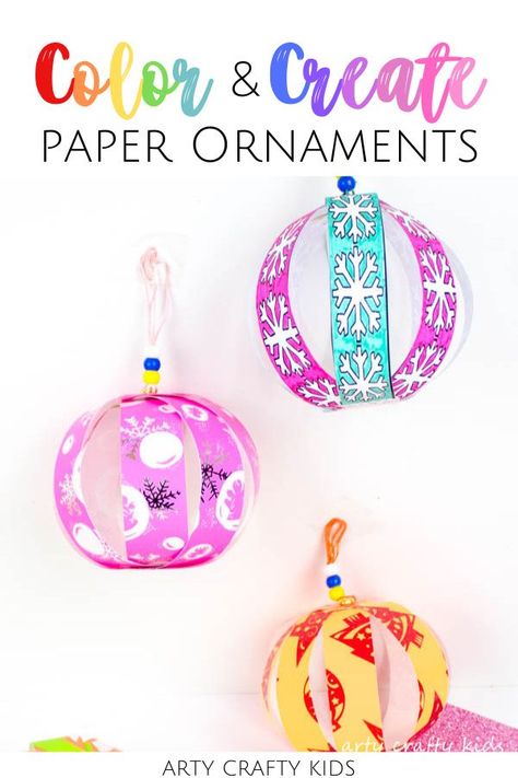 Looking for printable Christmas ornaments for kids to make at home or at school? These printable homemade Christmas ornaments for kids to make involve coloring paper   folding to make gorgeous baubles, making them quite simple for young children, including preschoolers. Get printable templates for these DIY Christmas ornaments   other easy Christmas crafts for kids here! Printable Paper Christmas ornaments for kids to make | Printable ornaments for kids templates | Christmas Ornaments DIY Kids Diy Paper Christmas Ornaments For Kids Simple, Paper Baubles Christmas, Paper Baubles Diy, Paper Christmas Ornaments For Kids, Homemade Christmas Ornaments For Kids, Printable Ornaments, Ornaments For Kids To Make, Paper Baubles, Flower Making Tutorial