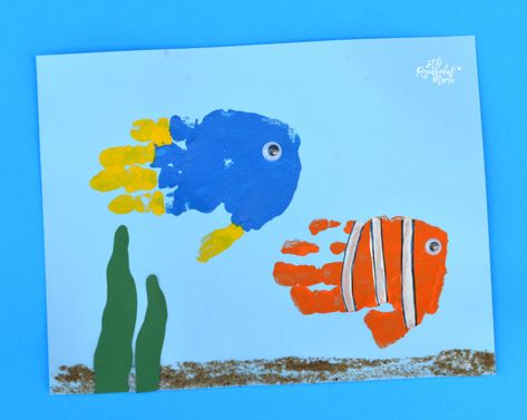 Handprint Fish, Dory And Nemo, Disney Lessons, Nemo Fish, Dance Camp, Footprint Crafts, Children's Activities, Fish Crafts, Kid Art