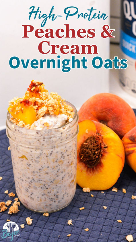 Boost your mornings with these High-Protein Peaches and Cream Overnight Oats! Made with Greek yogurt, chia seeds, and fresh peaches, this creamy breakfast is not only delicious but also packed with protein to keep you full and energized. Perfect for meal prep and busy days. Save this pin for a quick, nutritious breakfast option! 💪🍑 #HighProtein #OvernightOats #HealthyBreakfast #MealPrep #PeachesAndCream Peaches And Cream Overnight Oats, Quick Nutritious Breakfast, Peach Overnight Oats, Overnight Oats Healthy, Fresh Peaches, Peaches And Cream, High Protein Breakfast, Nutritious Breakfast, Overnight Oats Recipe