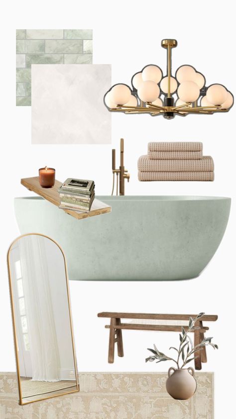 Featuring our Mini Maui freestanding bathtub in the shade Pistachio. Overflow option available. Accessories sold separately. Available in 17 different shades. Works well in primary bathroom suite, indoor and outdoor capable. Made in USA. Handcrafted with love in Las Vegas, NV. Elevated Bathroom, Green Concrete, Bathroom Oasis, Primary Bathroom, Freestanding Bathtub, Bathroom Suite, Free Standing Bath Tub, Pistachio, Free Standing