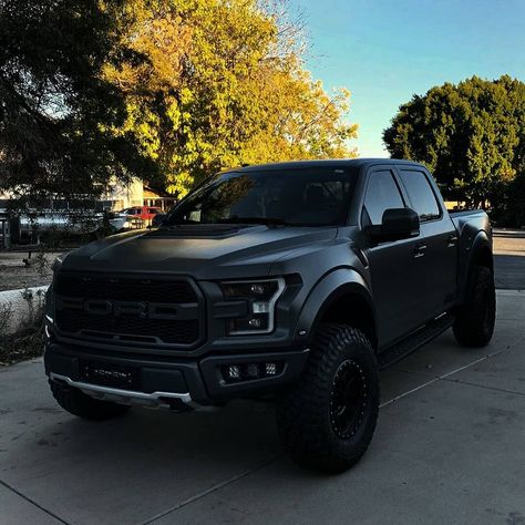 Lifted Ford Raptor Trucks, Ford Ranger Raptor Black, Truck Ford F150, Matte Black Ford Raptor, Cool Pickup Trucks, Lifted Ford Raptor, 2024 Ford Ranger Raptor, Ford Raptor Aesthetic, Cool Ford Trucks